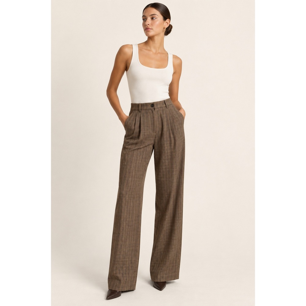 Reformation Trouser Pants 2P Brown Plaid Pleated Dark Academia 90's Old Money